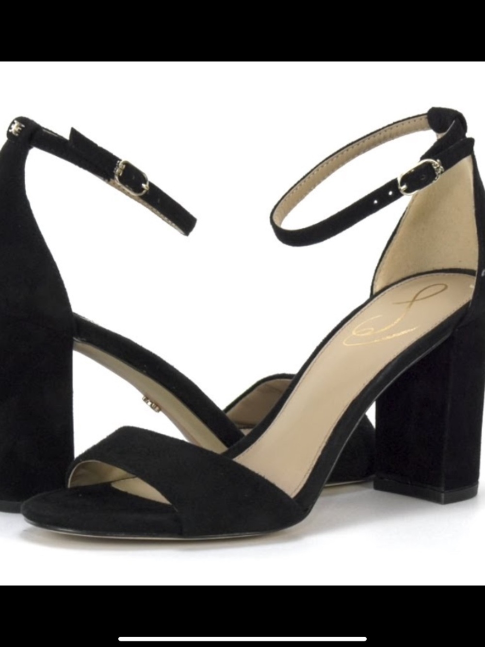 SAM EDELMAN Robyn Black Suede Ankle Strap Block Heel Sandals Sz 8